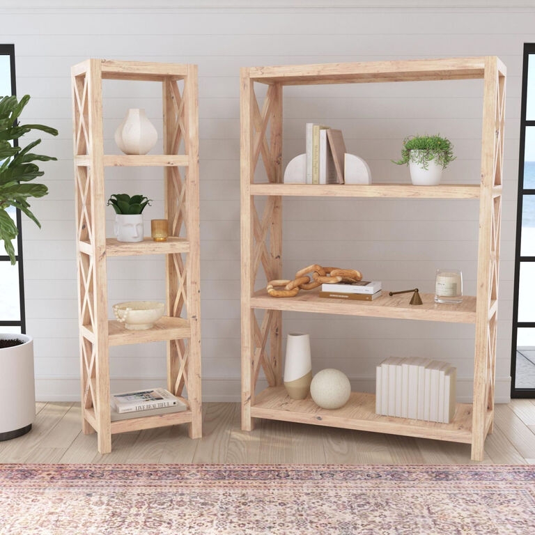 Bookshelf Narrow Profile Natural Wood X-Brace Sides