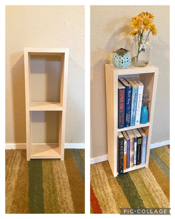 Bookshelf Narrow Profile Unfinished Wood Three Tier Farmhouse Style