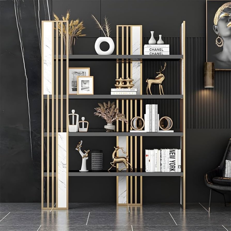 Bookshelf Open Back Glam Bookcase with Geometric Frame