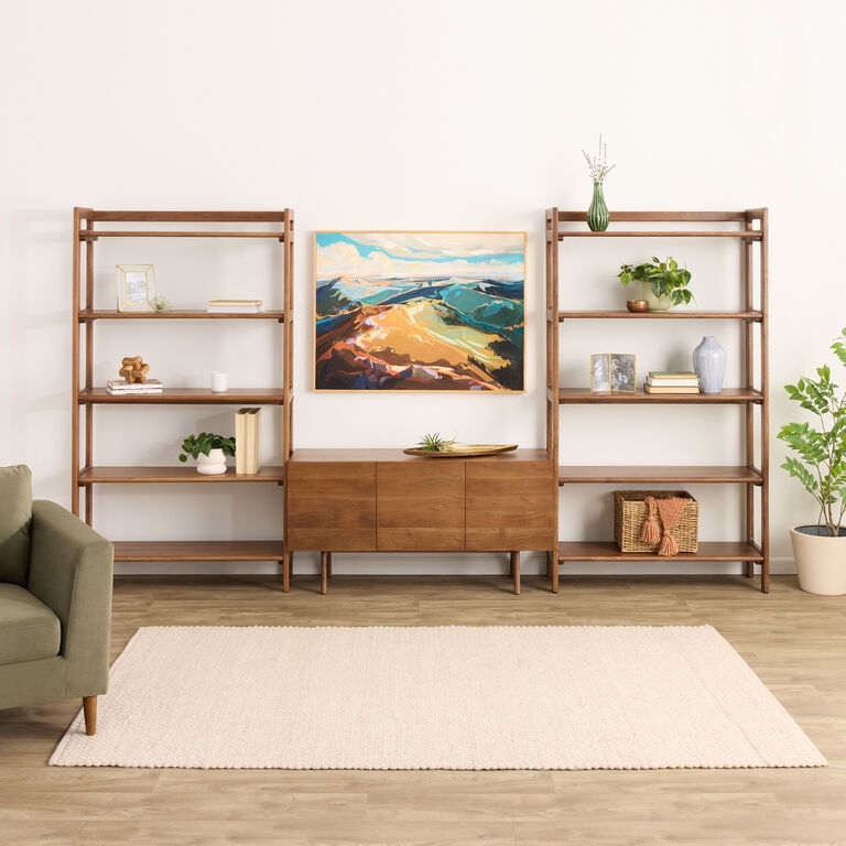 Bookshelf Rounded Corners Tapered Legs Five Shelf Satin Finish
