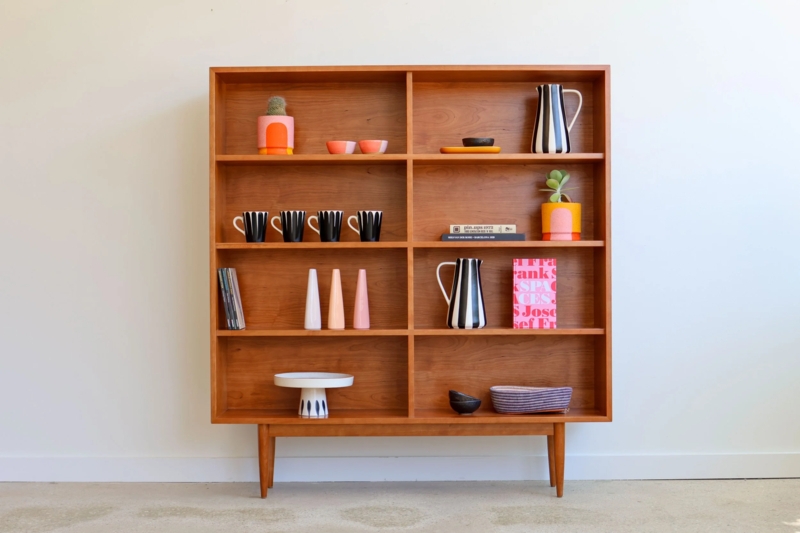Bookshelf Scandinavian Wood Tower Narrow Profile Minimalist