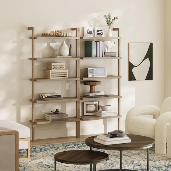 Bookshelf Set Wall Mounted Brushed Finish 5-Tier Rustic Decor