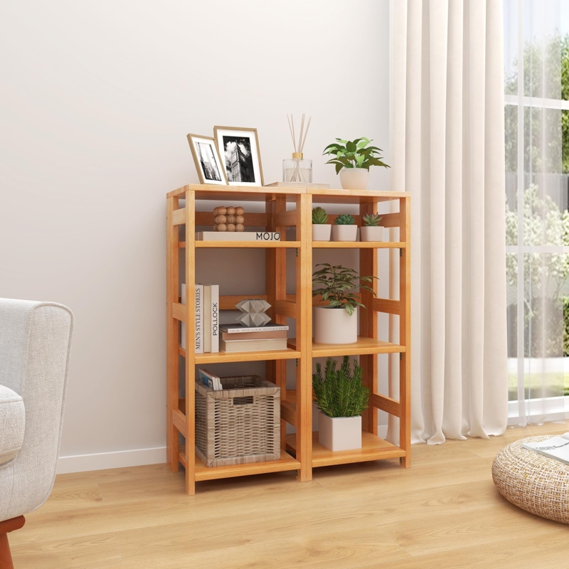 Bookshelf Side Fences Tapered Legs Natural Wood Minimalist Design