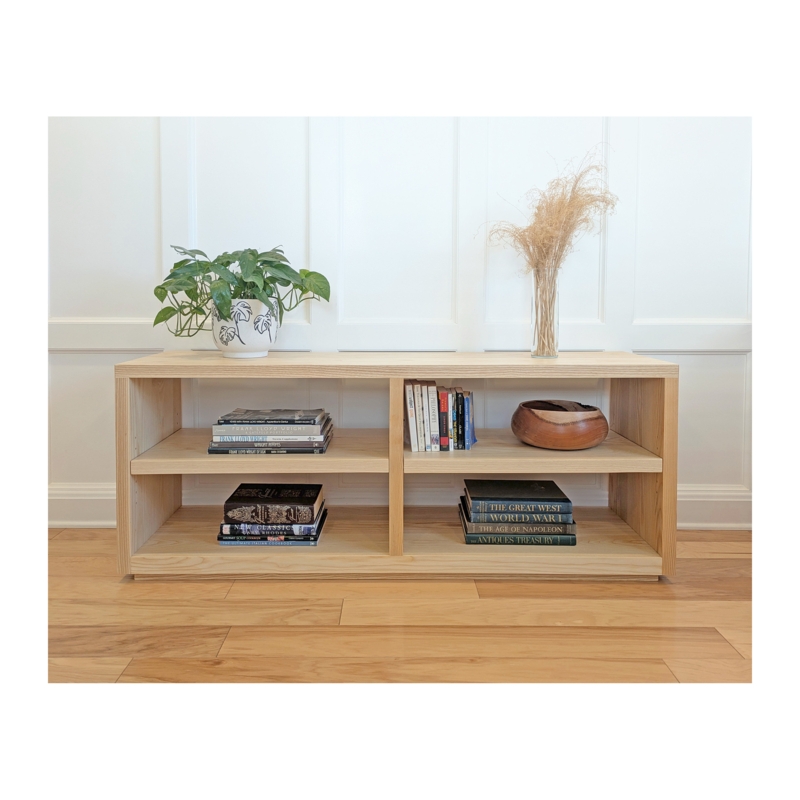 Bookshelf Six Cubby Grid Natural Wood Matte Finish Open Back Design