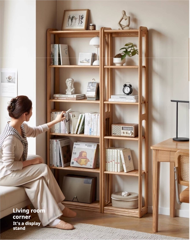 Bookshelf Slatted Door Narrow Profile Tapered Legs Modern Style