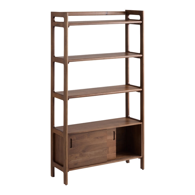 Bookshelf Storage Cabinet Base Tapered Legs Walnut Mid Century