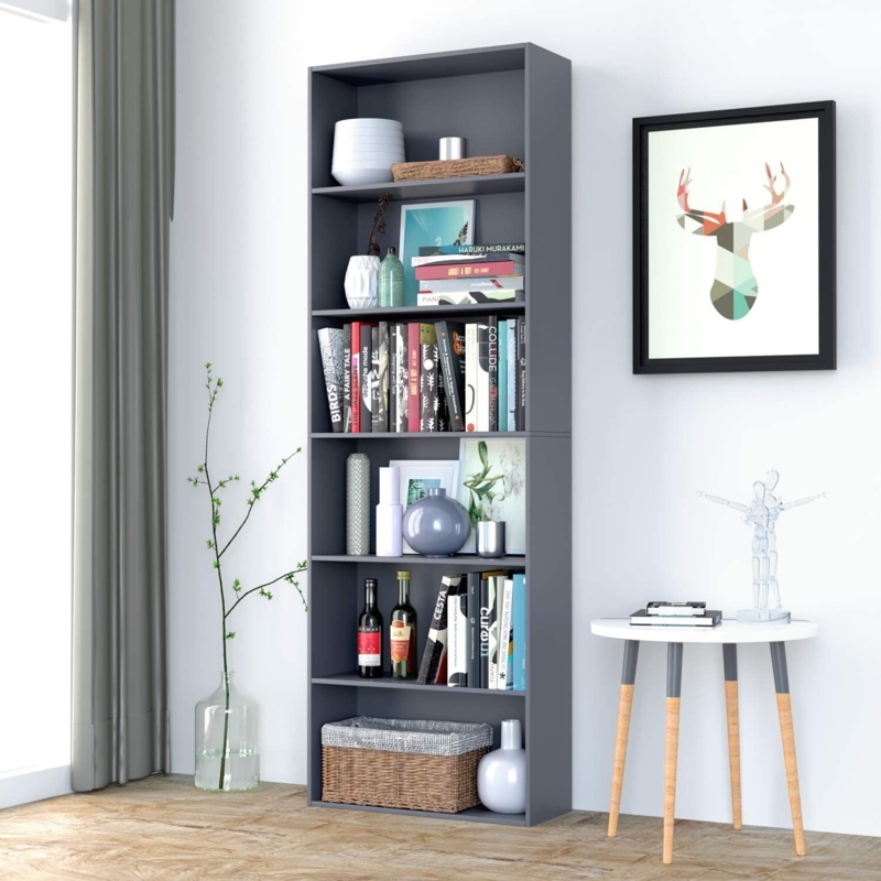 Bookshelf Tall Six Tier Thick Shelves Open Back Minimalist
