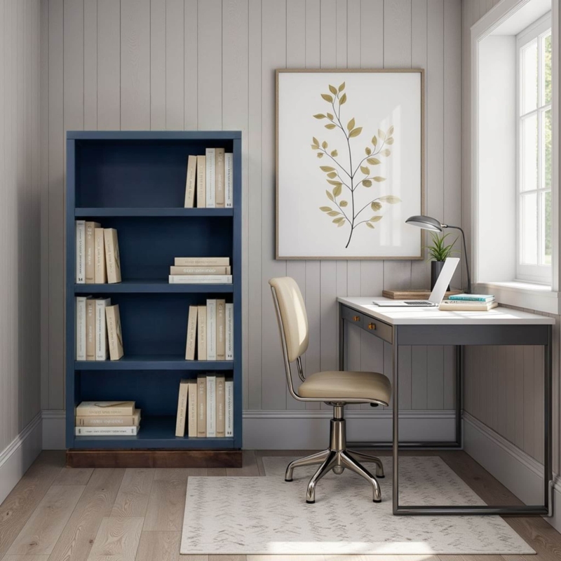 Bookshelf Two-Tone Finish 60 Inch Height Modern Farmhouse Transitional