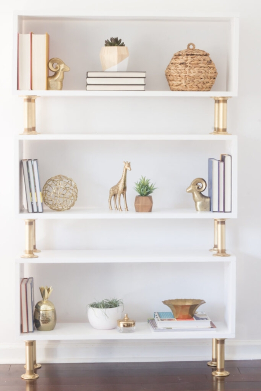 Bookshelf Wall-Mounted Pipe Frame with Wood Planks