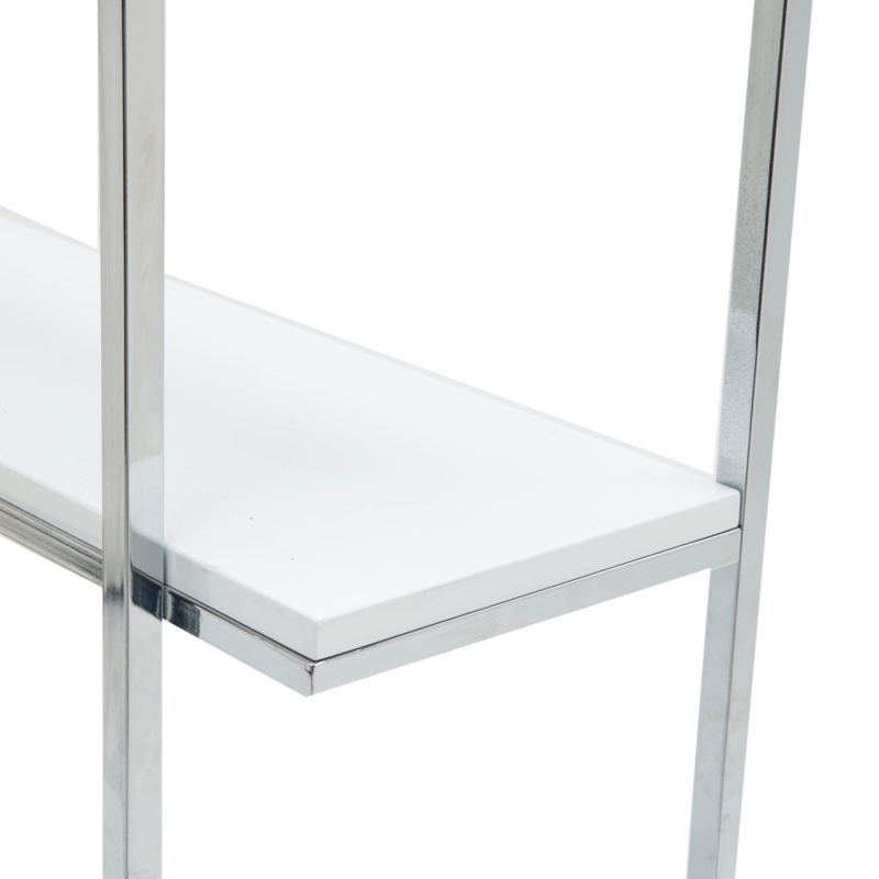 Bookshelf, White Open Shelves Six-Tier, Polished Silver Frame