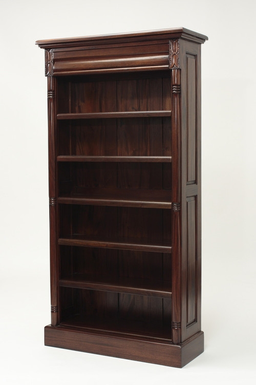 Bookshelf with Arched Pediment, Tall Traditional Wood Bookcase