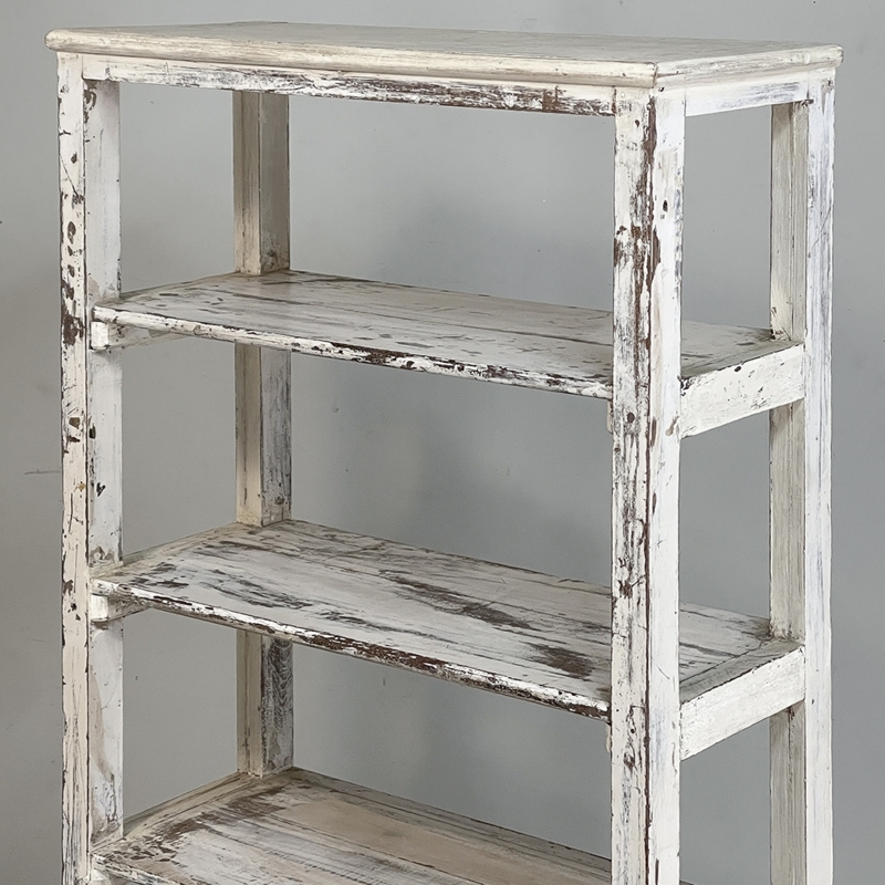Bookshelf with Distressed Blue Finish and Contrasting Wood Interior