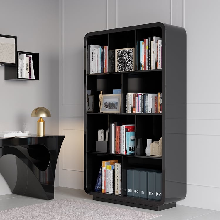 Bookshelf with Gold Vertical Handles, Modern Matte Metal Frame Cabinet
