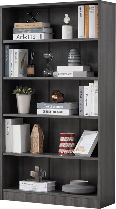 Bookshelf with X-Frame Back, 5-Tier Transitional Wood Storage