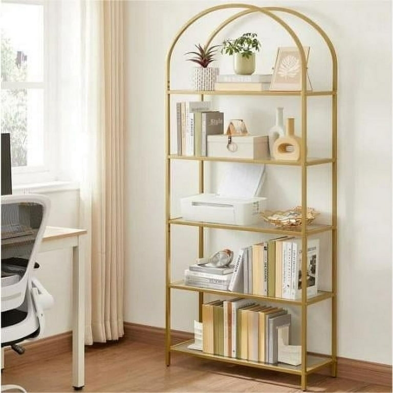 Bookshelf X Back Support White Shelves Modern Five Tier Bookcase