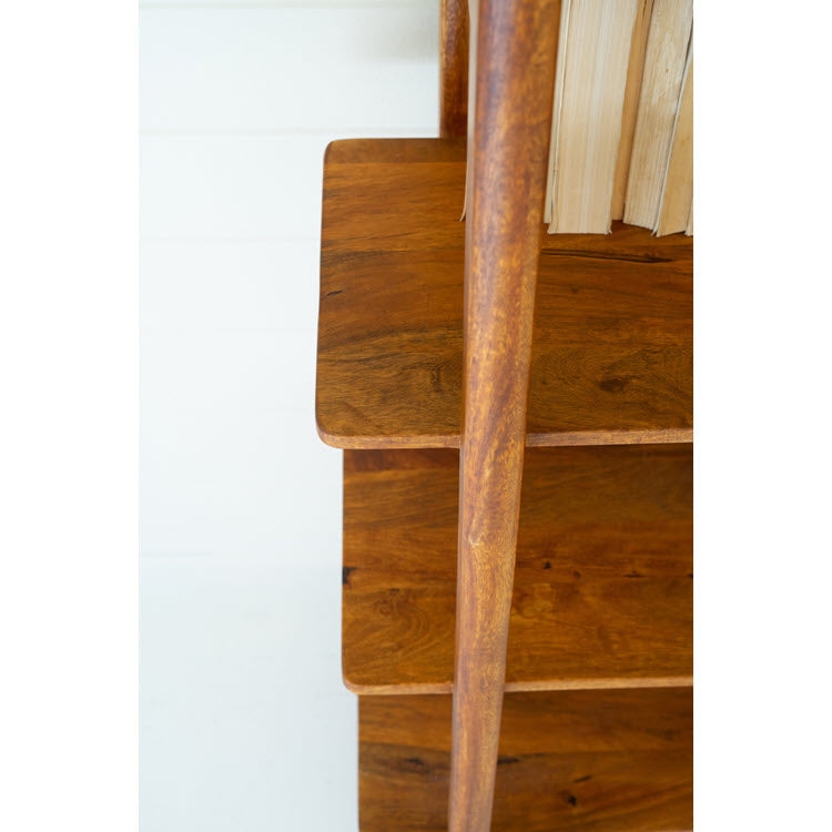 Bookshelf X-Brace Sides Teak Finish Farmhouse Wood Open Shelving