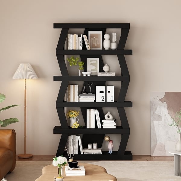 Bookshelf Zig Zag Design in Matte Black Finish