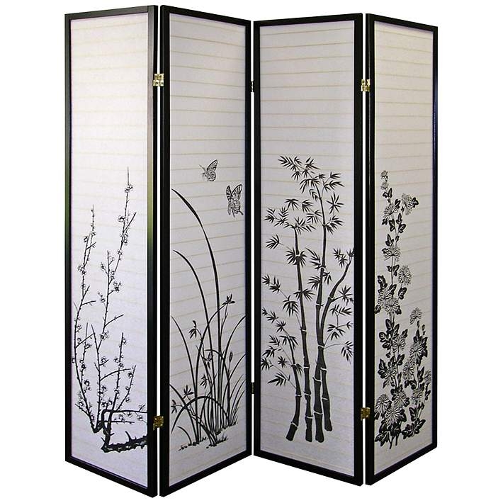 Botanical Print Room Divider Shoji Style Folding Screen