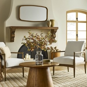 Boucle Accent Chair with Oak Toned Frame and Brass Arm Details