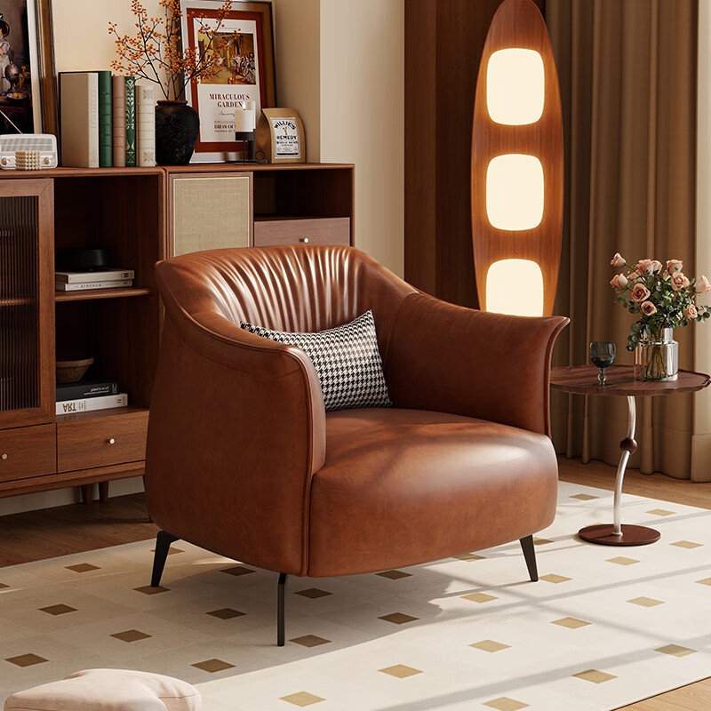 Boucle Upholstered Lounge Chair Retro Wood Frame Cream