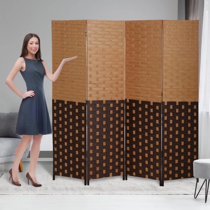 Brick Pattern Divider with Warm Wood Tone and Folding Panels