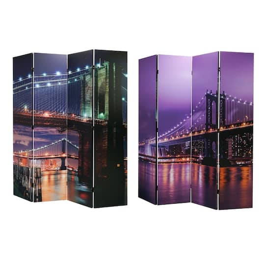 Brooklyn Bridge Room Divider Double Sided Urban Photographic 4 Panel
