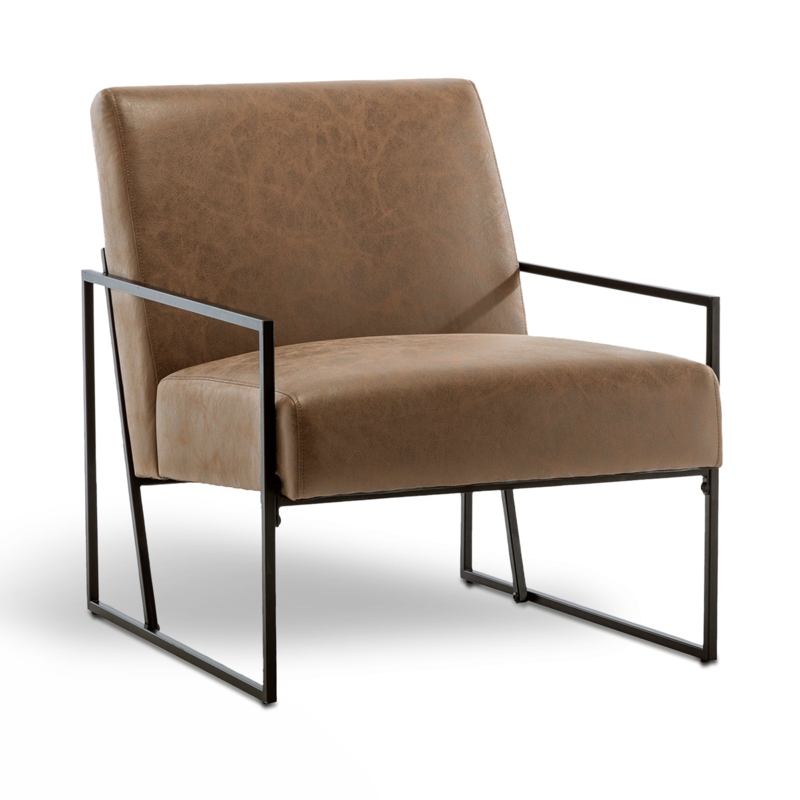 Brown Armless Accent Chair Slanted Metal Base Grid Stitching