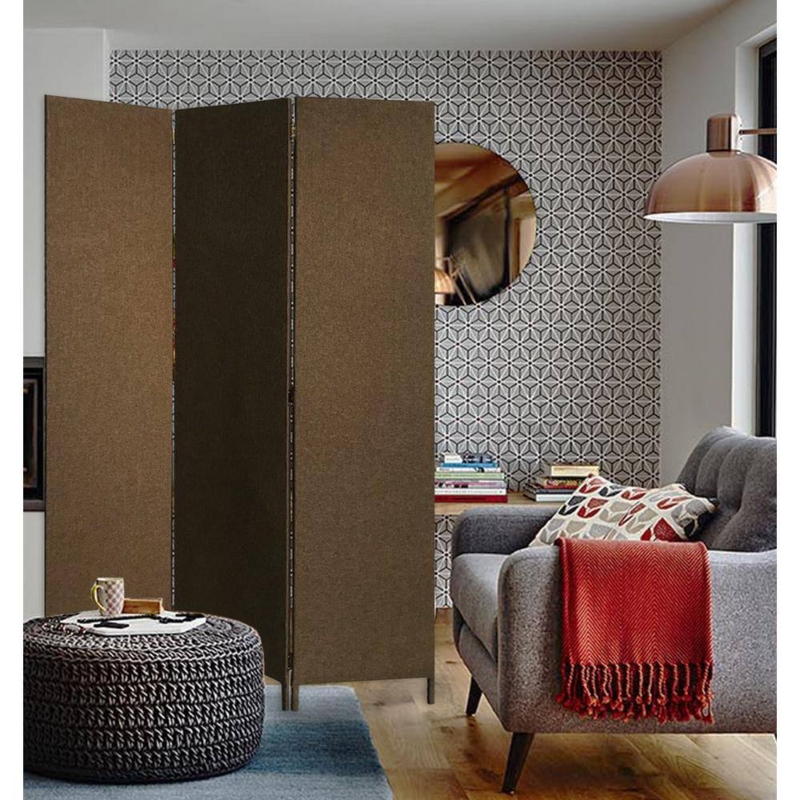 Brown Fabric 3-Panel Room Divider, Folding Minimalist Privacy Screen