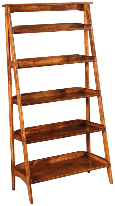 Brown Wood Ladder Shelf Graduated Depth Open Back Farmhouse Style