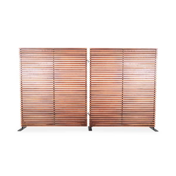 Brown Wood Toned Louvered Room Divider with Low Profile Base