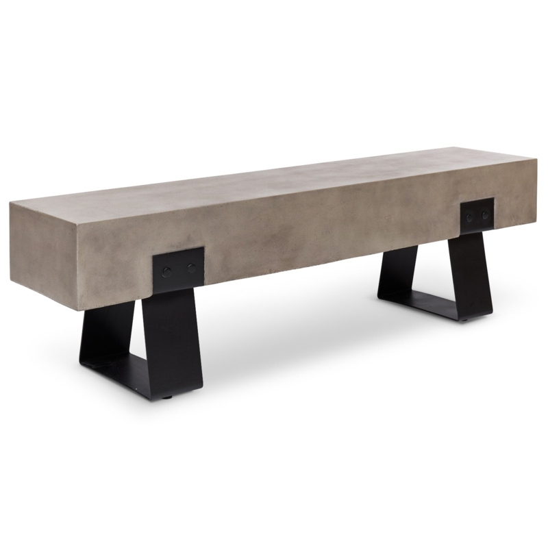 Brutalist Style Indoor Bench with Stone Like Seat and Exposed Bolts