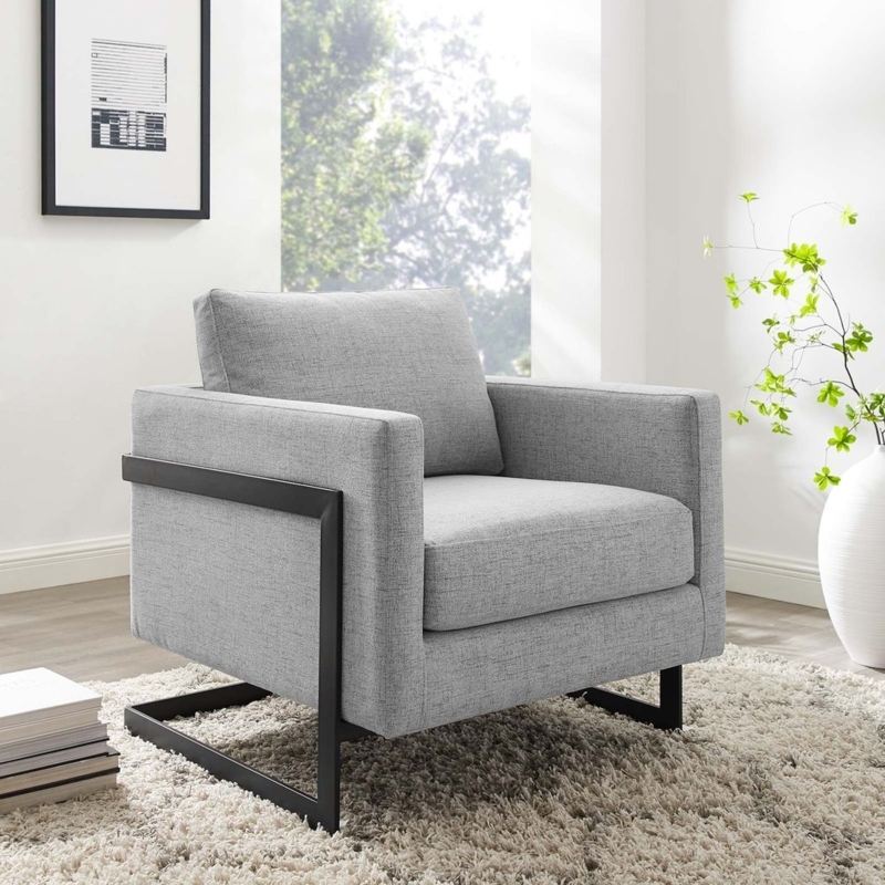 Bucket Accent Chair with Piped Edges and Tapered Black Legs