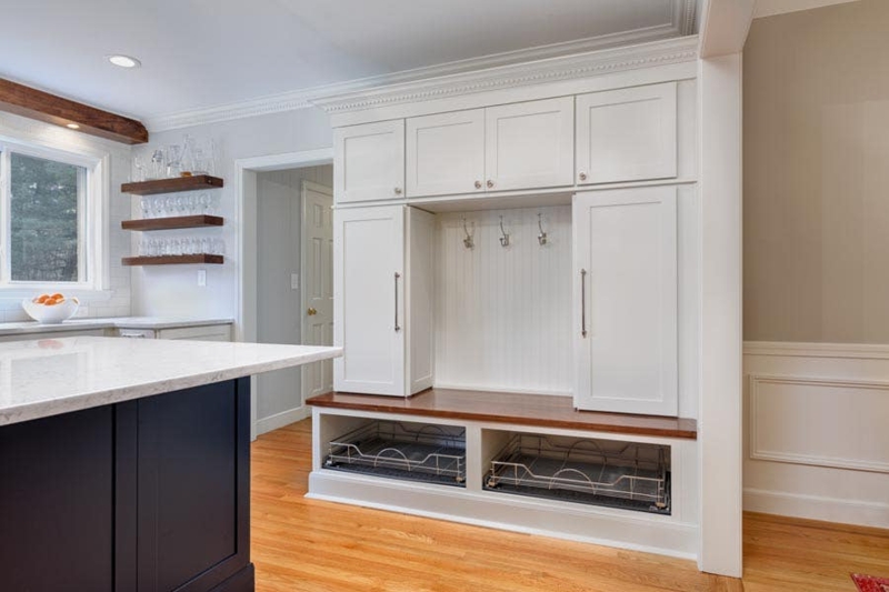 Built-In Hall Tree with Pull-Out Baskets and Coat Hooks