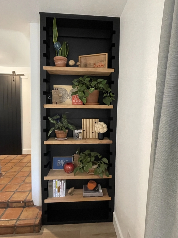 Built-In White Bookcase with Wood Back Panel