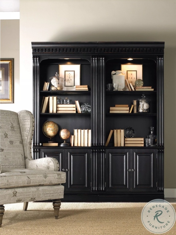 Bunching Bookcase with Nailhead Trim, Leather-Like Panels, Rustic Storage