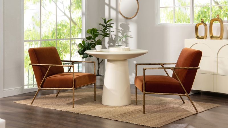 Burnt Orange Accent Chair with Hammered Brass and Wrap Around Back
