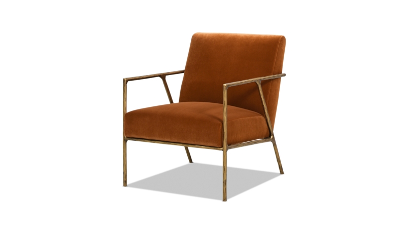 Burnt Orange Accent Chair with Hammered Brass Open Frame