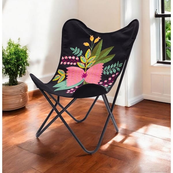 Butterfly Chair All Black Woven Fabric X-Frame Minimalist