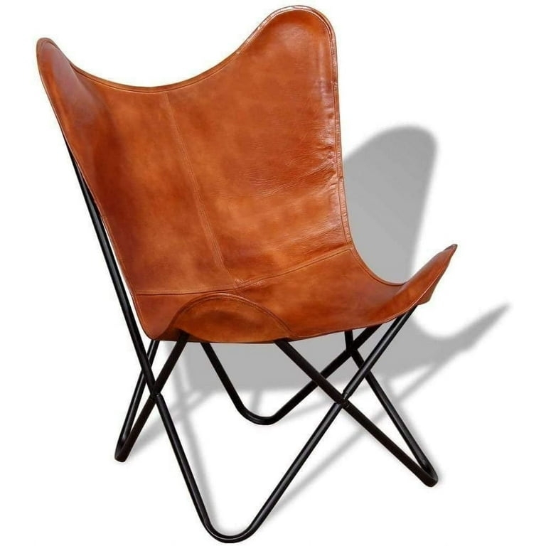 Butterfly Chair Contrast Stitching Tan Leather-like Folding