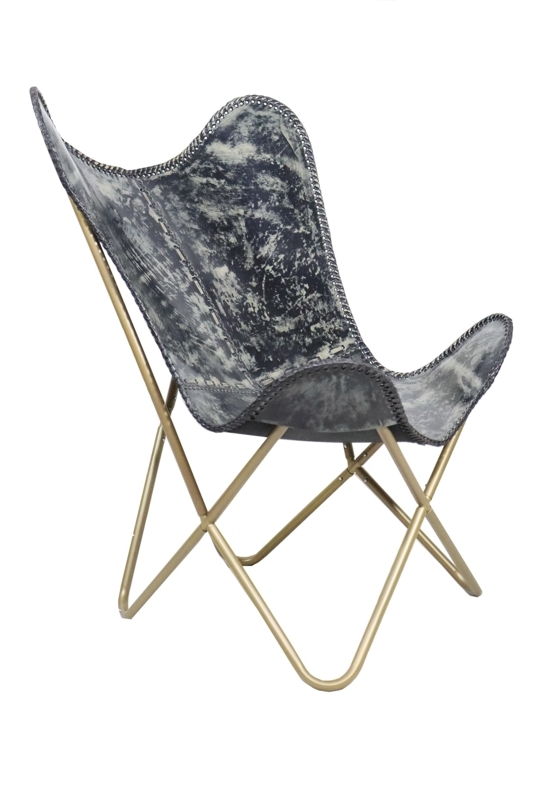 Butterfly Chair Gold Frame Black Pebbled Sling Accent