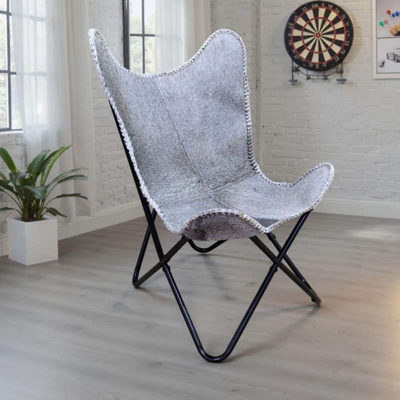 Butterfly Chair Gray Hair-on-Hide Modern Accent Seating