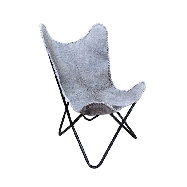 Butterfly Chair Gray Mottled Hair-on-Hide Black Frame