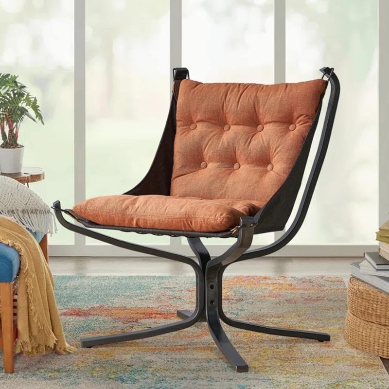Butterfly Chair Industrial Black Iron Frame Tan Sling Seat