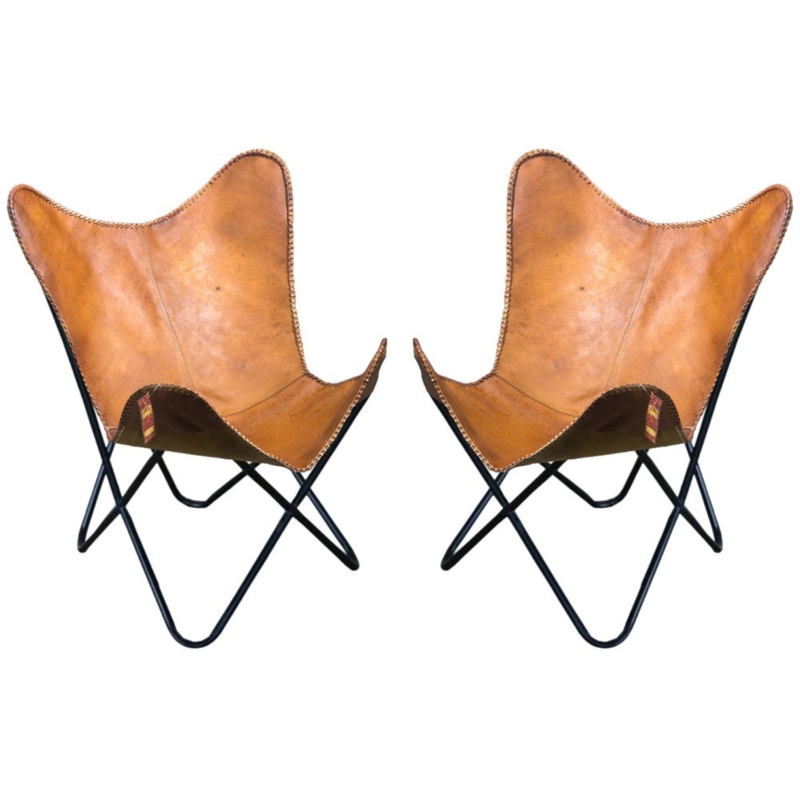 Butterfly Chair Portable Folding Design Tan Leather-like Sling