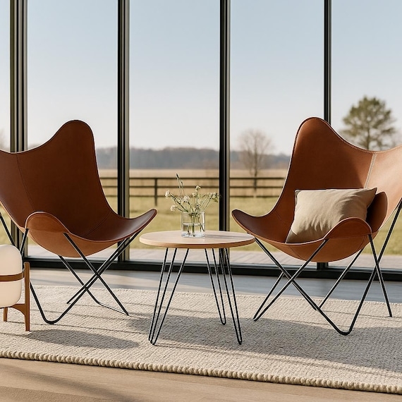 Butterfly Chair Vintage Tan Leather-like Sling Seat