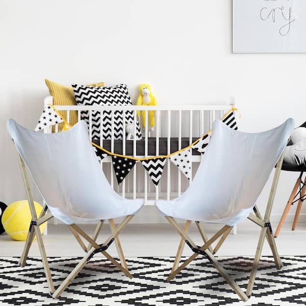 Butterfly Chair White Canvas Sling Bamboo Toned Frame