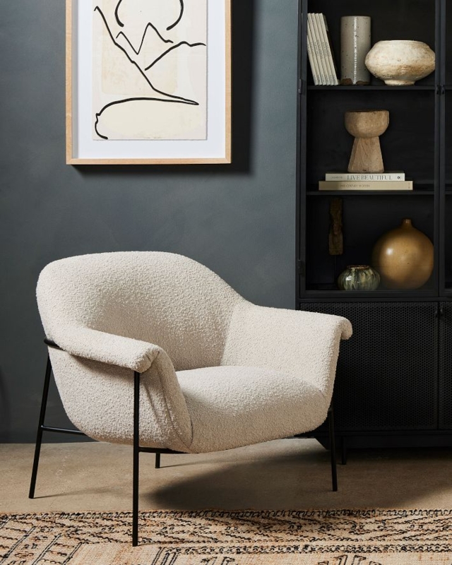 Button Tufted Accent Chair in Navy Blue with Rolled Arms