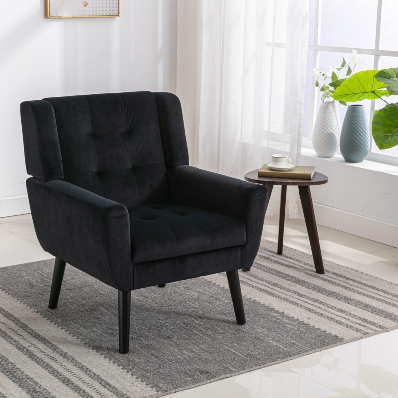 Button Tufted Accent Chair Monochromatic Black Sloped Arms