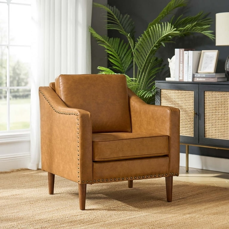 Button Tufted Accent Chair with Nailhead Trim and Rolled Arms