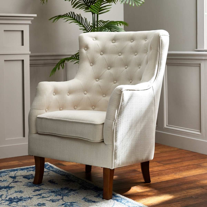 Button Tufted Accent Chair with Tapered Legs, Modern Traditional Seating.